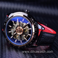 Top Brand Luxury Mens Forsining Motorcycle Design Transparent Genuine Strap Waterproof Skeleton Men Automatic Watches Clock